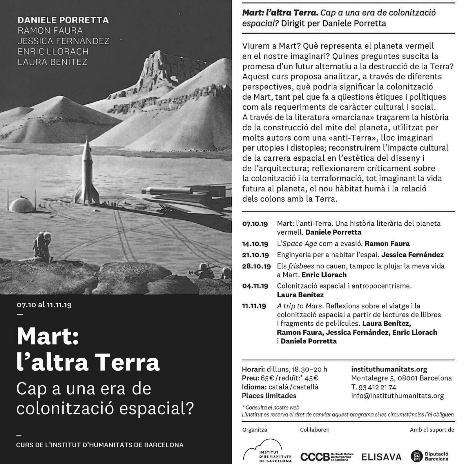 “life on mars”, installation and lecture at the series of lectures “mart: l’altra terra”, institut d’humanitats, centre de cultura de contemporània de barcelona (cccb), october 28th 2019